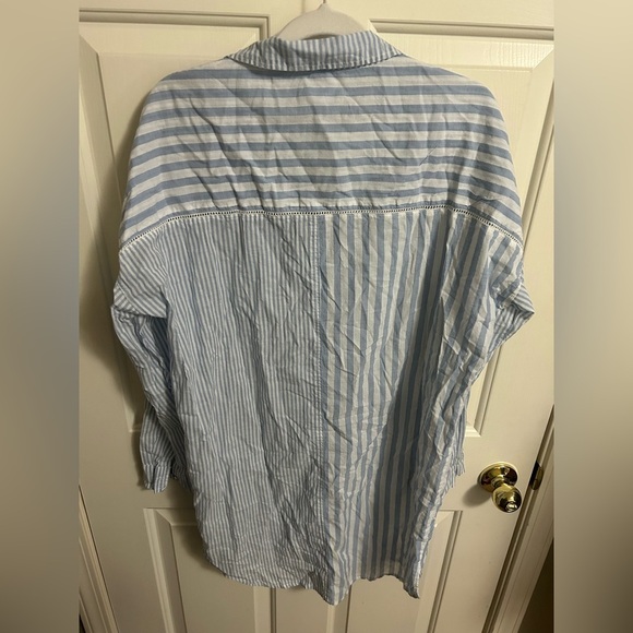 PJ Salvage Blue & White Striped Button Down Cotton Sleep Shirt Size Medium - Picture 6 of 6